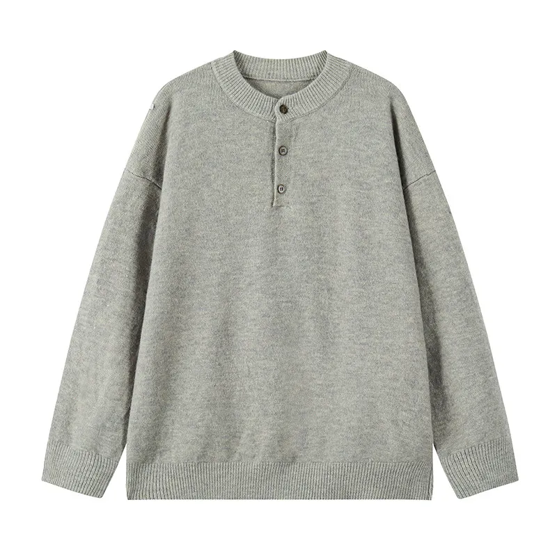 

Повседневный вязаный мужской свитер с воротником Генри, свободный крой, высокое качество, 520 г, осень-зима, модная уличная одежда, удобное тепло