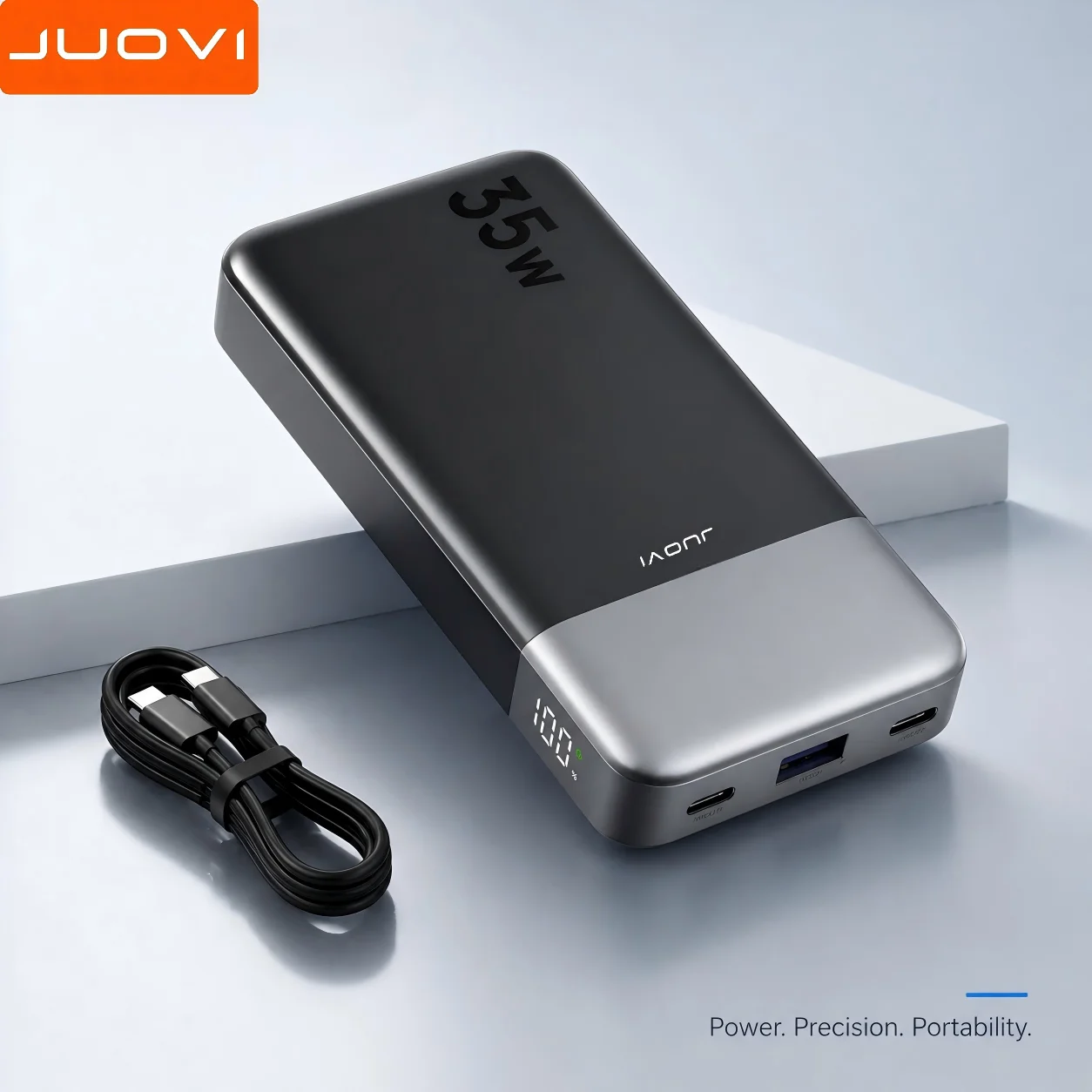 JUOVI Batterie externe 10000mAh 35W PD à charge rapide, chargeur portable compact et fin, 2 USB C 1 USB A, affichage LED, pour iPhone 15 14 13 12 Pro Max Samsung Galaxy S24 S23 S22 Ultra Xiaomi 14 Google Pixel iPad Tab