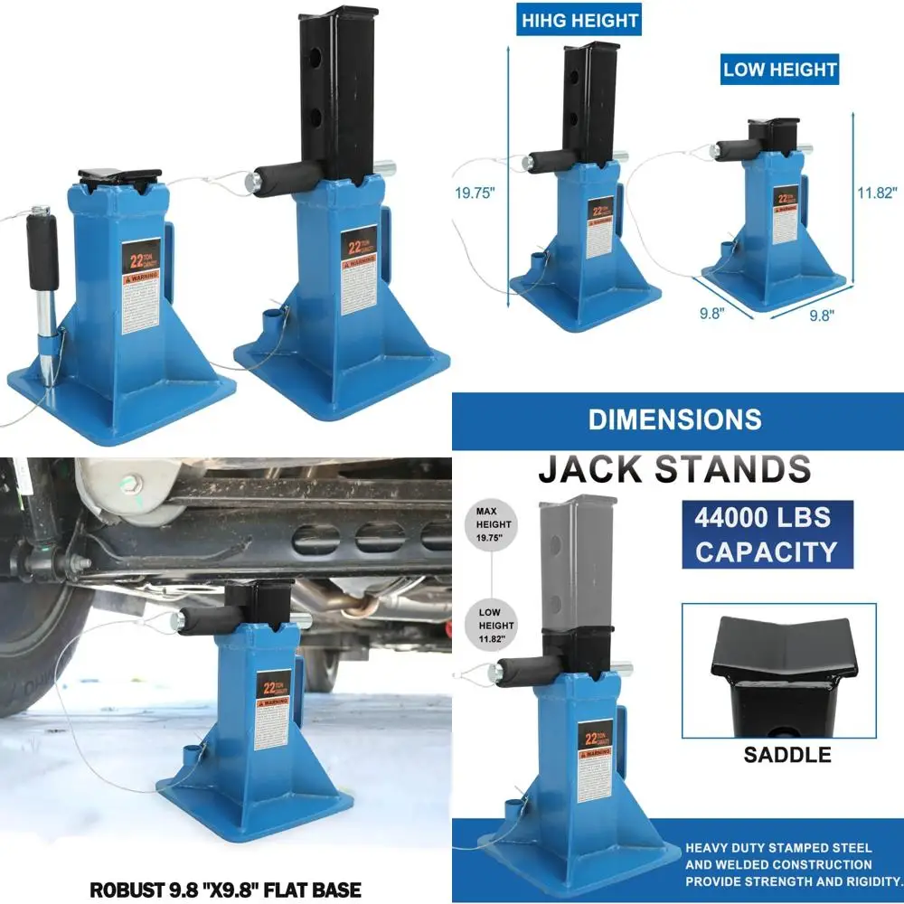 

Heavy Duty 22 Ton Pin-Type Car Jack Stands - Pair, Professional Vehicle Support with Wide Base Safety and Locking Mechanism