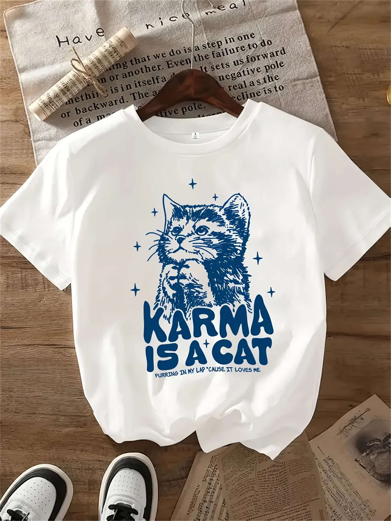 

Machine Washable All-Season Comfort FitCat T Shirt Relaxed Fit TopInspirational Text Apparel Classic Fabric Shirt