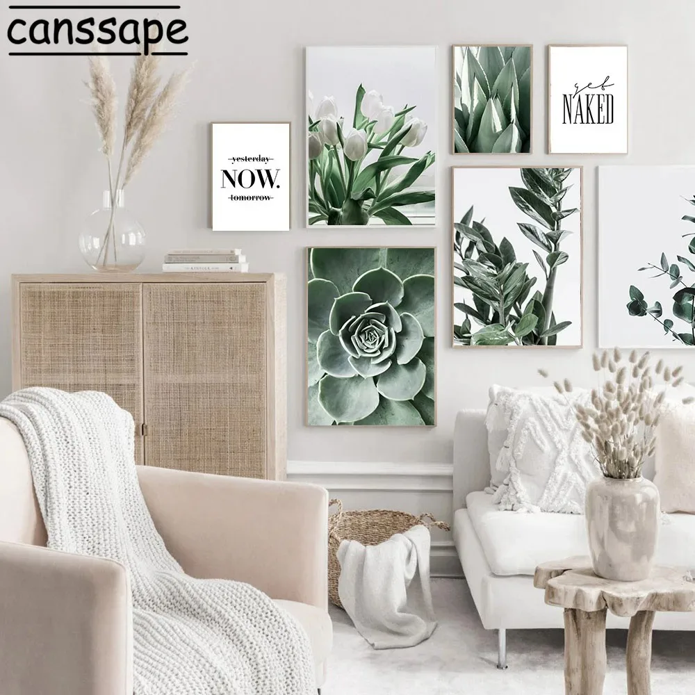 Nature Wall Art Print Succulent Plants Posters Flower Green Plant Leaves Canvas Painting Nordic Wall Pictures Living Room Decor