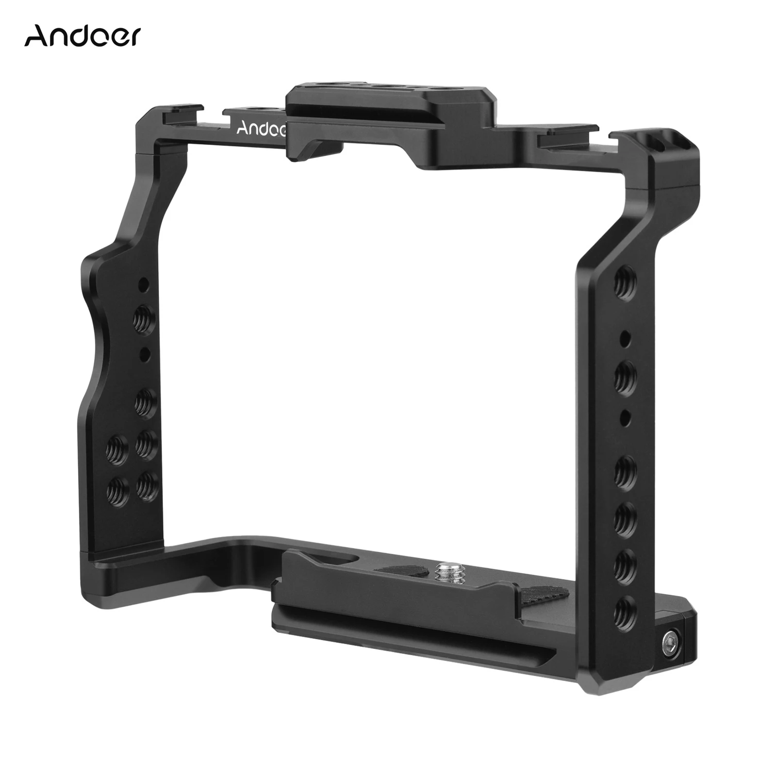 Andoer Camera Cage Aluminum Alloy Video Cage with Dual Cold Shoe Mounts Numerous 1/4 Inch Threads Replacement for A7IV/ A7III/ A