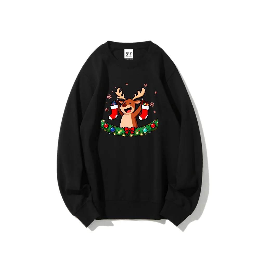 Adorável natal rena temático feliz natal moletom unisex manga longa quente vestuário de inverno ótimo para presentes de natal
