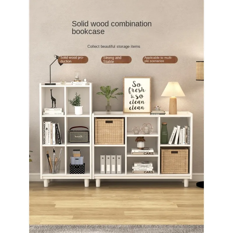 Solid wood combination bookcase floor shelf lattice cabinet home bookcase living room student low cabinet children locker