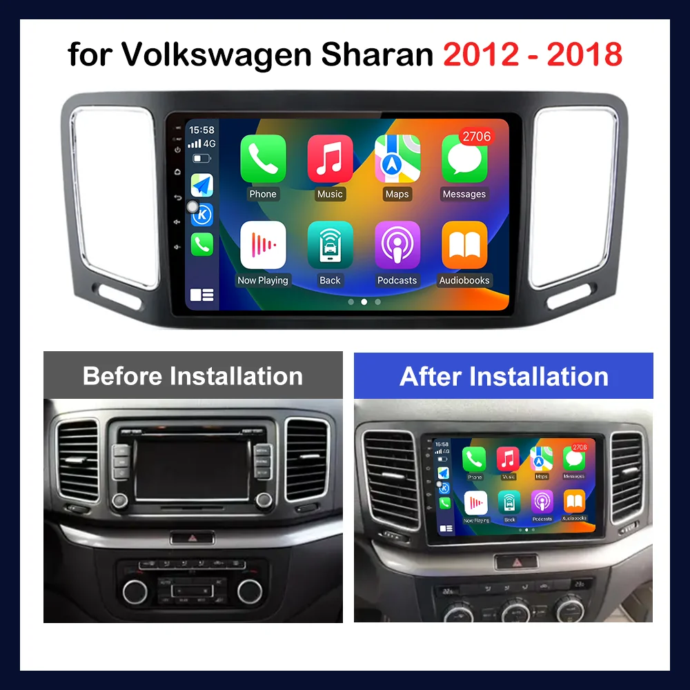 9 \'\' for Volkswagen Sharan 2012 - 2018 Android Intelligent System Touch Screen GPS Navigation Car Radio Multimedia Player WiFi