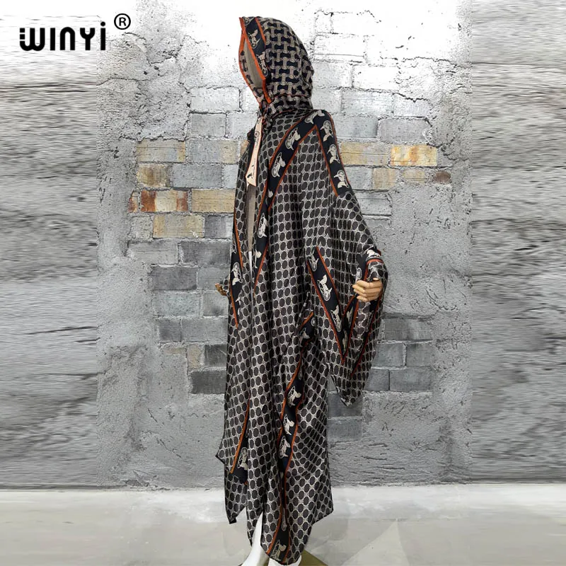 WINYI-Vestido largo holgado para mujer, cárdigan bohemio con capucha, estilo abaya, para fiesta y vacaciones en la playa, 2023