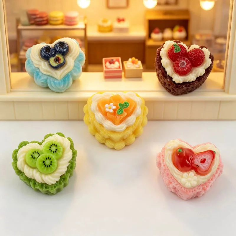 10pcs Imitation Heart-shaped Fruit Cream Cake Resin Cream Glue Accessories DIY Making Hair Clip Keychain Pendant Desk Ornaments