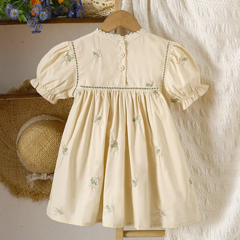 2025 New Summer Sister Clothing Kids Princess Dresses Short Sleeved Cotton Embroidery 1-6Yrs Baby Girl Birthday Party Dress