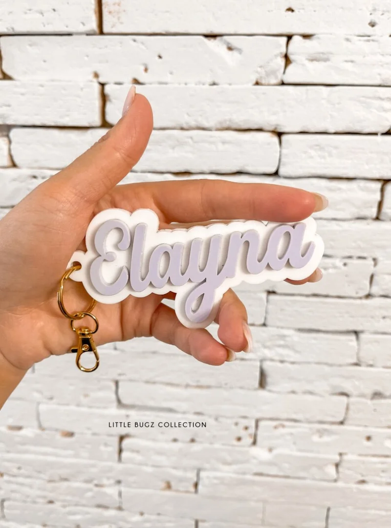 Retro Acrylic Customized Name Backpack Tags Personalized Name Luggage Tag With Stainless Steel Keyring