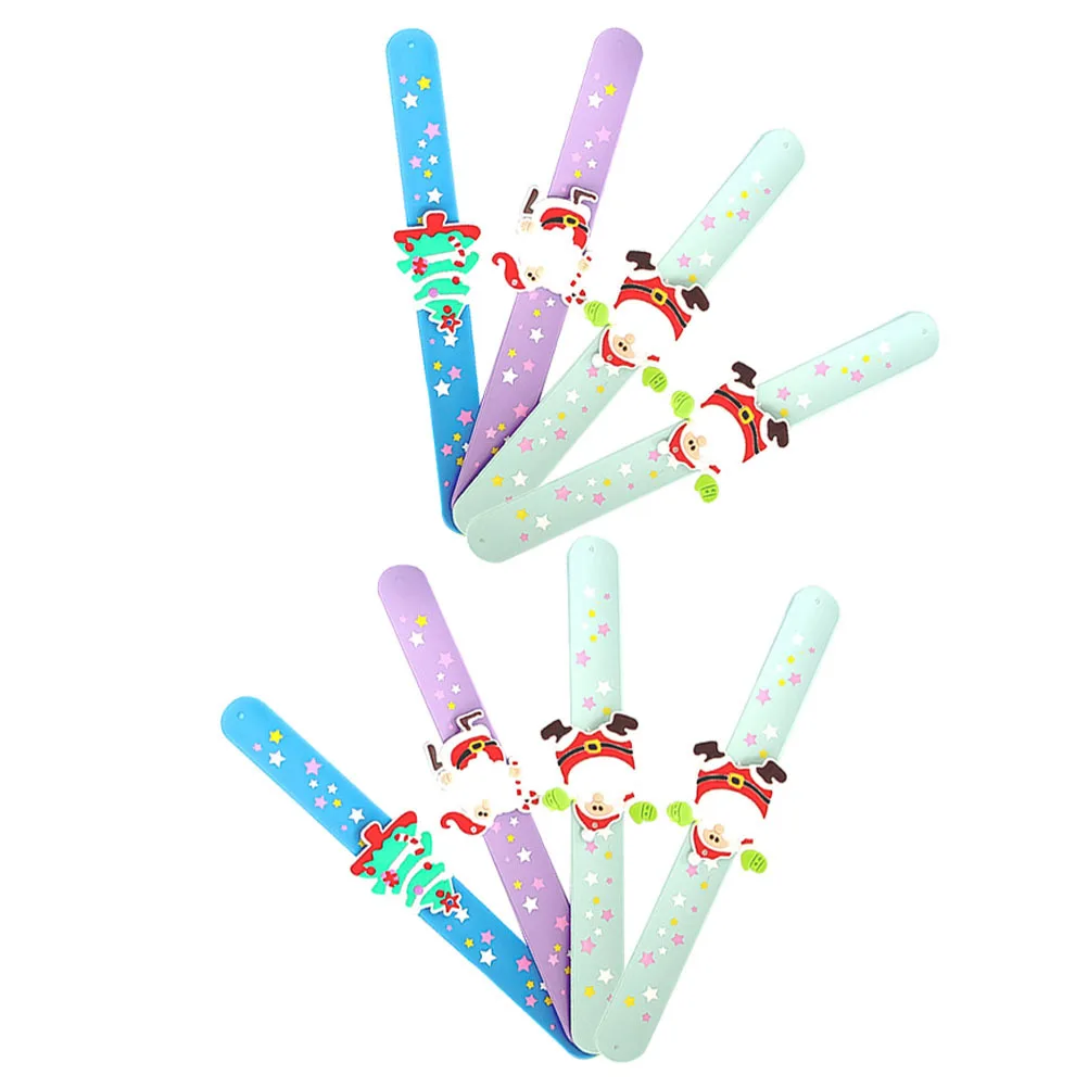 

8Pcs Christmas Silicone Slap Bracelets Vivid Colors Flexible Wristbands Party Gifts for Kids Adults Holiday Festival