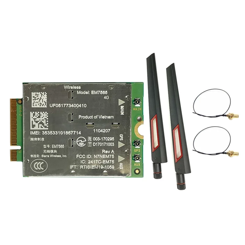 وحدة رائعة-EM7565 4G LTE + 2X 10DB طقم هوائي لأجهزة الكمبيوتر المحمول وحدة لاسلكية Cat12 EM7565 لـ CAT-12 600Mbps CBRS M2 NGFF Modu