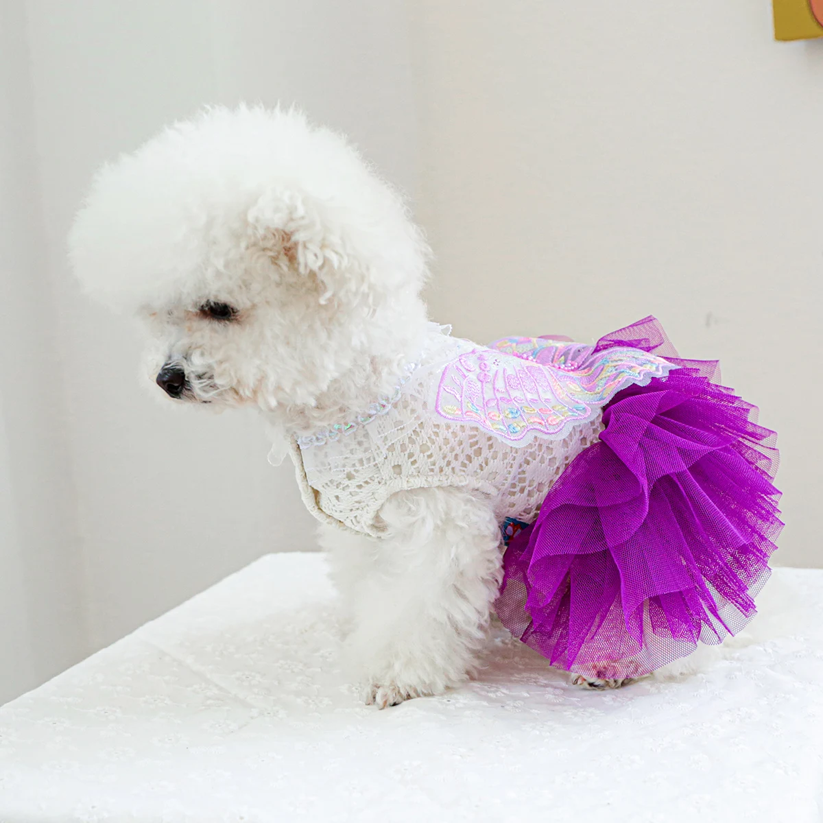 1PC Pet Clothing Spring and Autumn Purple Butterfly Fairy Wedding Dress Princess Dress Suitable for Small and Medium sized Dogs