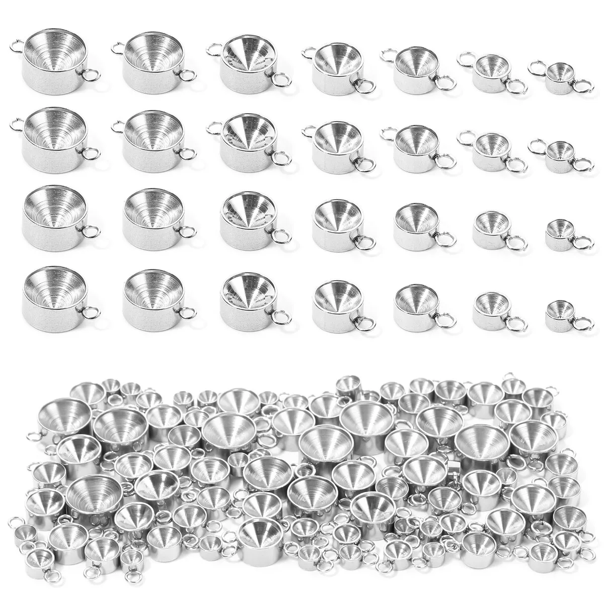 20 unids/lote 4-10mm soporte de piedra de acero inoxidable Base de cabujón ajuste de camafeo bandeja colgante para DIY dijes fabricación de joyas