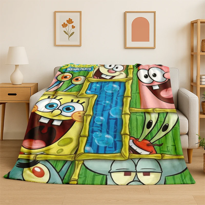 Cartoon S-SpongeBob Patrick Star Flanelldecke, weiche, warme Überwurfdecke für Schlafzimmer, Wohnzimmer, Bett, Reisen, Camping, Picknick, Kinder