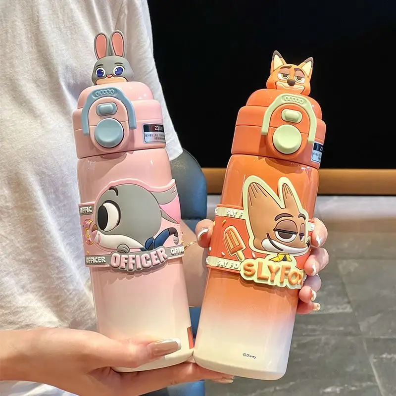 

Disney Zootopia Judy Nick Lotso Stitch Thermos, straw water cup, easy to carry, birthday gift