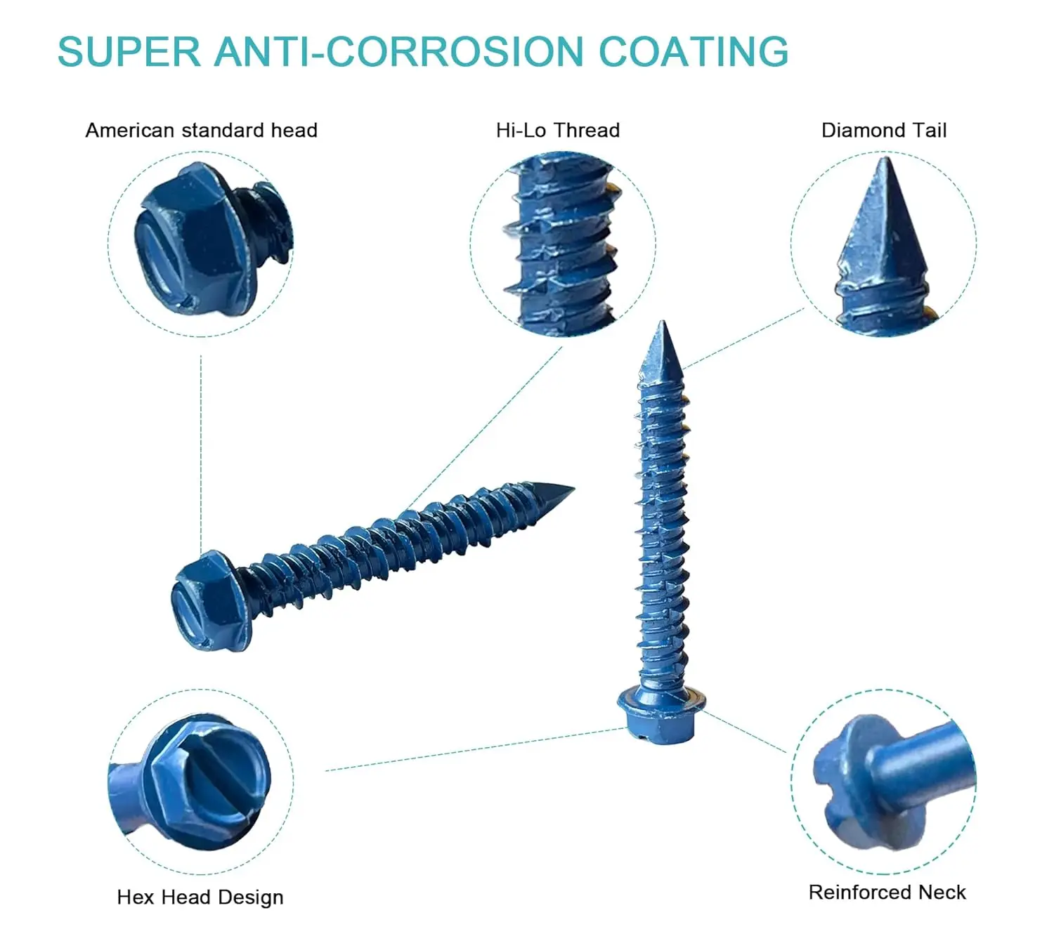 100pcs #1/4 #3/16 Hex Head Concrete Screws with Storage Box for Anchoring to Masonry, Block or Cement