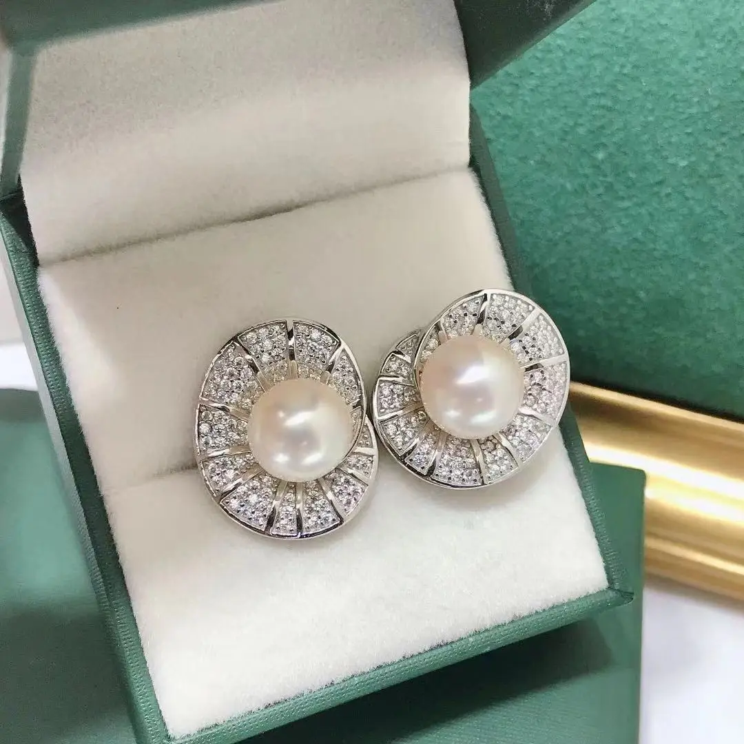 Wholesale S925 Sterling Silver Earrings Mount Findings Settings Base Mounting Parts Accessory for 8-9mm Pearls 5 pairs/lot