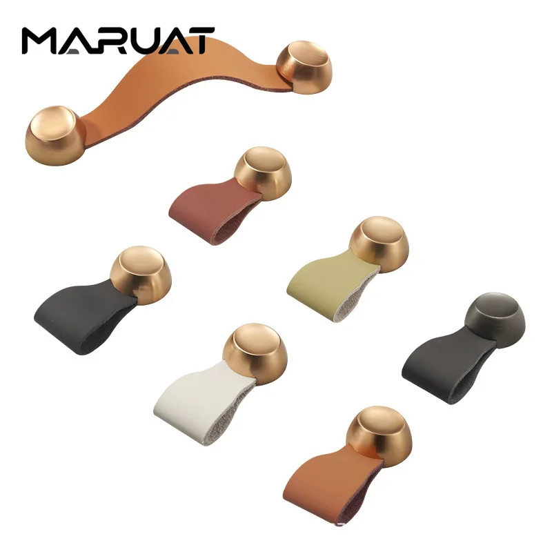 Nordic Children's Furniture Drawer Leather Handle Brass Pull Kitchen Wardrobe Cabinet Knobs Environmentally Artificial Leather