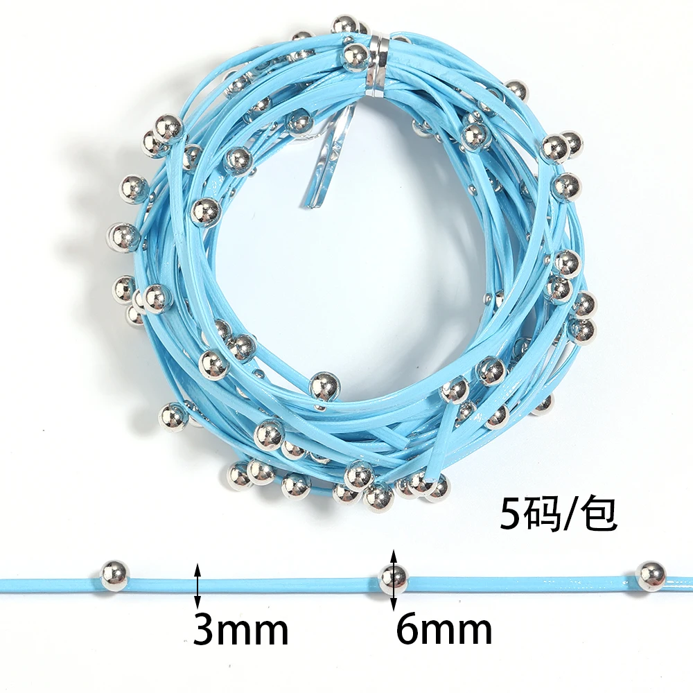 5 Yards 3mm PU-Lederkordeln mit Perlen, bunte Pressstreifen, Lederseil, DIY Boho Lederarmband, Punk Choker Halskette – Detail 1
