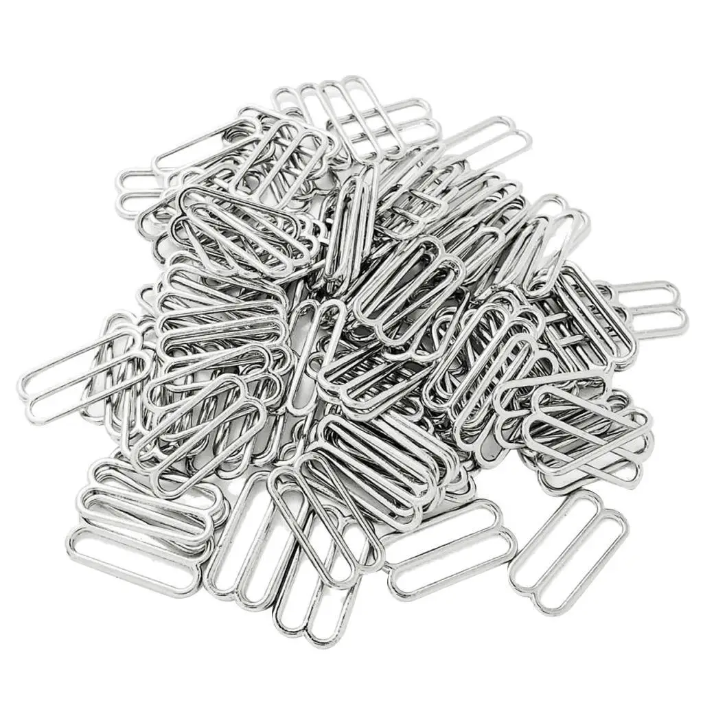 100 Pieces Metal Silver Bra Strap Adjuster Slider Hook Fig 8 Lingerie Buckle Clips 19mm - Silver