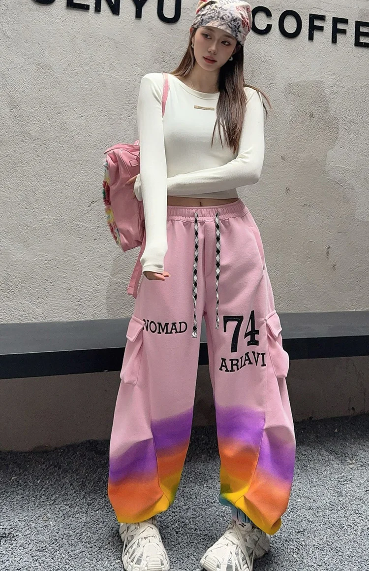 Multicolor Stampa Tasca Pantaloni di Grandi Dimensioni Donna 2025 Autunno Giapponese Coreano Lettera di Moda Pantaloni Harem Abiti Y2k Vestiti Outwear