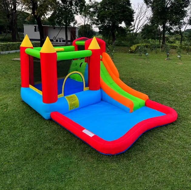 Colorful MANLIAN Indoor/Outdoor Inflatable Castle Built-In Blower Easy Setup Slide Pool 100-500KG Capacity for Children's