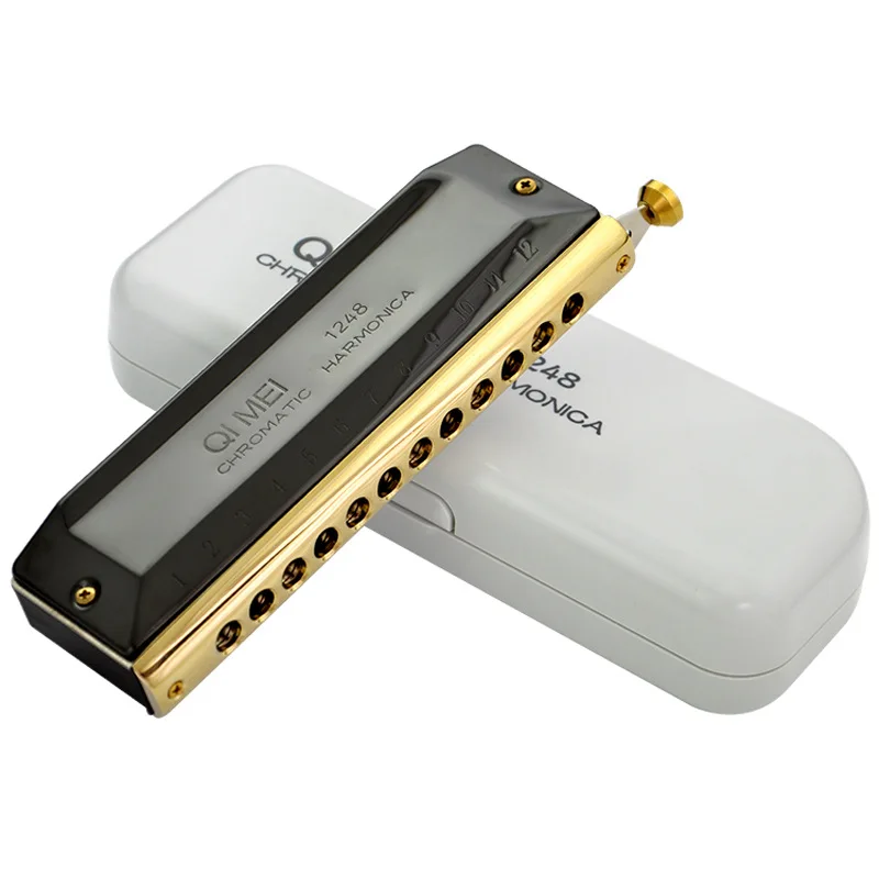 Semi-Chromatic Harmonica 12 Holes, Professional Grade 16 Holes for Beginners Students, 1664 Black Master Tuning
