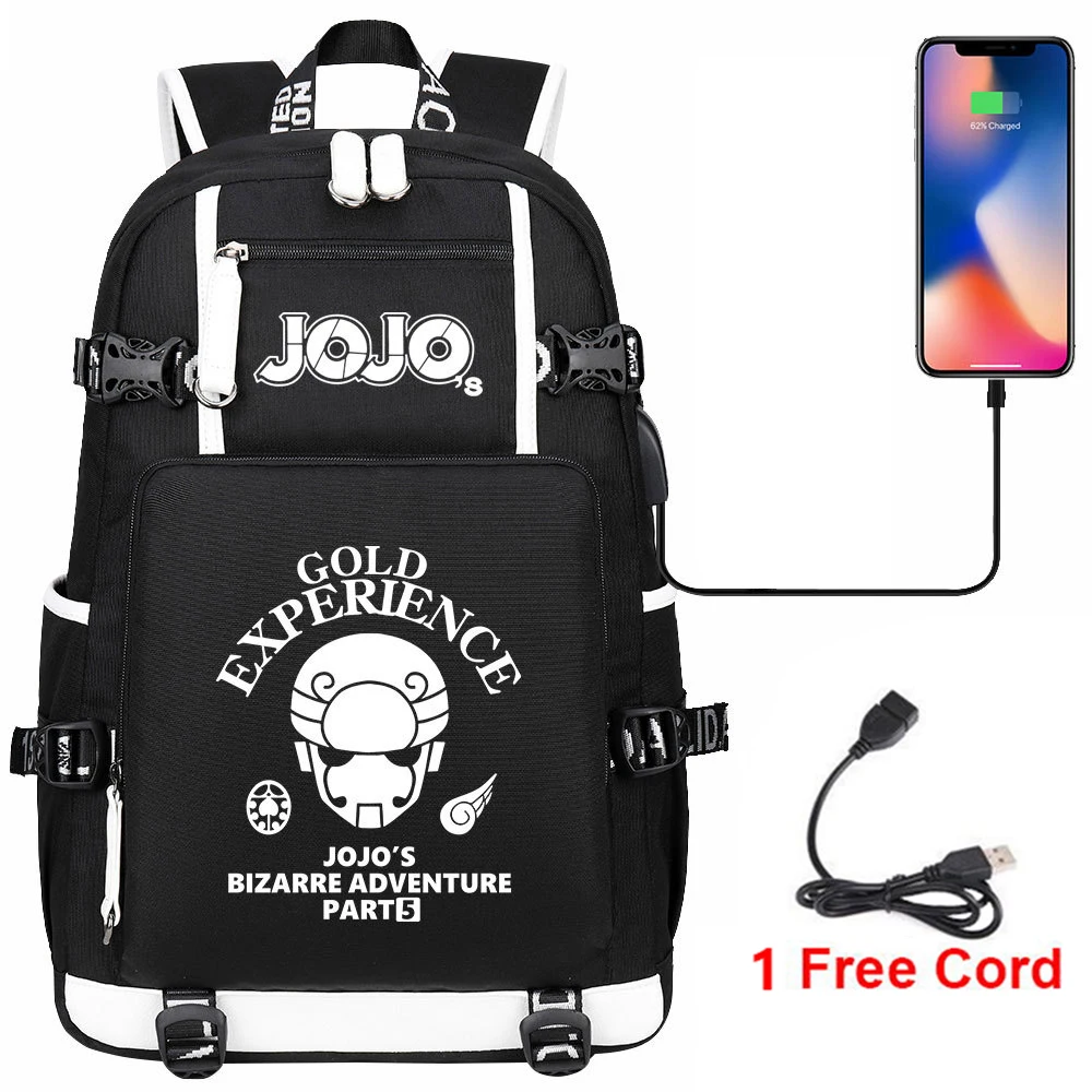 Jojo Bizarre Adventure Backpack with USB Charging Port Kids Anime Bookbag Men\'s School Bag Mochila