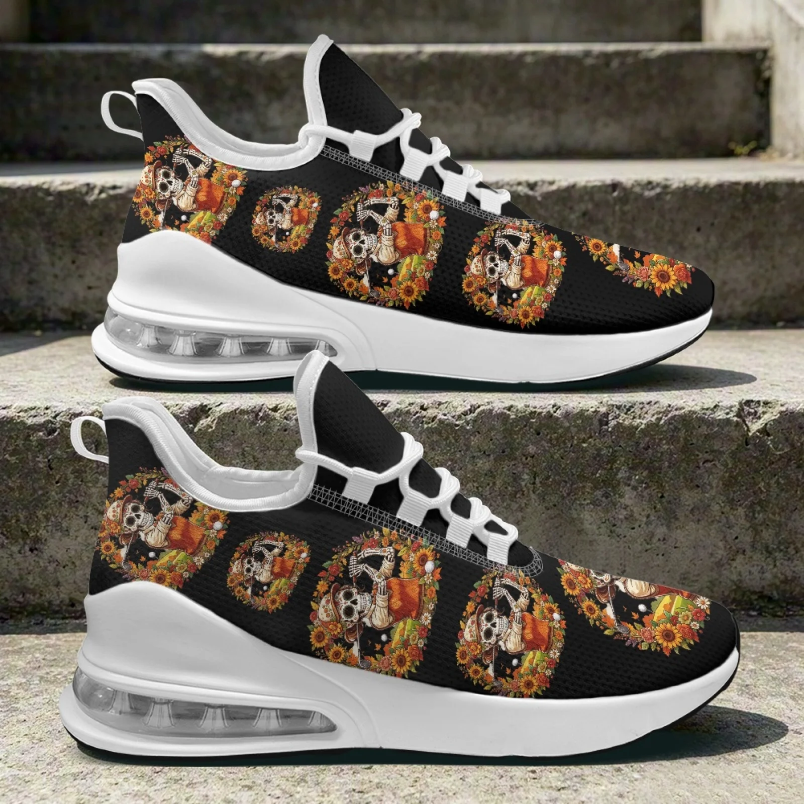 PENSTROLL Sunflower Skeleton Print Nurse Shoes Fashion Casual Sport Shoes Lace up Womens Sneakers for Tennis Women's