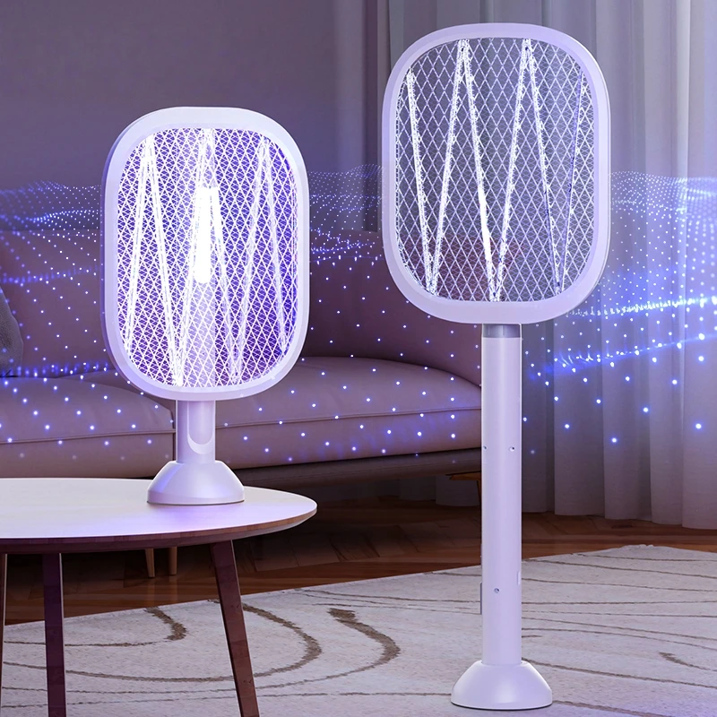 XIAOTREE 2-in-1 Electric Bug Zapper Racket 3700V High Voltage LED Lighted Handheld Mosquito Swatter USB Charging Fly Killer