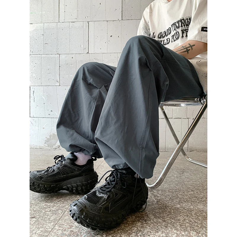 2023 Cargo pants men's summer functional wide leg rush pants senior feeling ruffian handsome loose straight tube casual pants