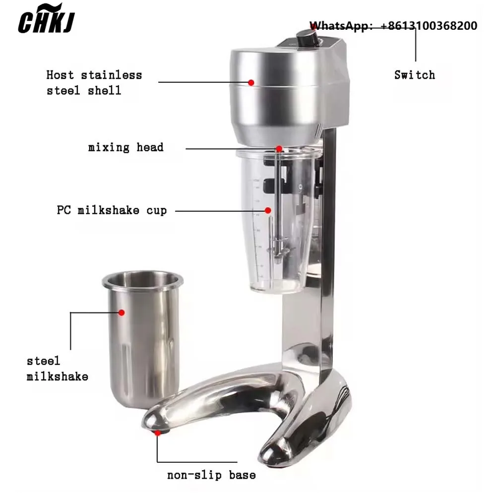 Commercial Milk Shake Machine 2200 Rpm/min Stainless Steel Single Cup Milkshaker Ice Cream Beverage Mixing Shake Machine