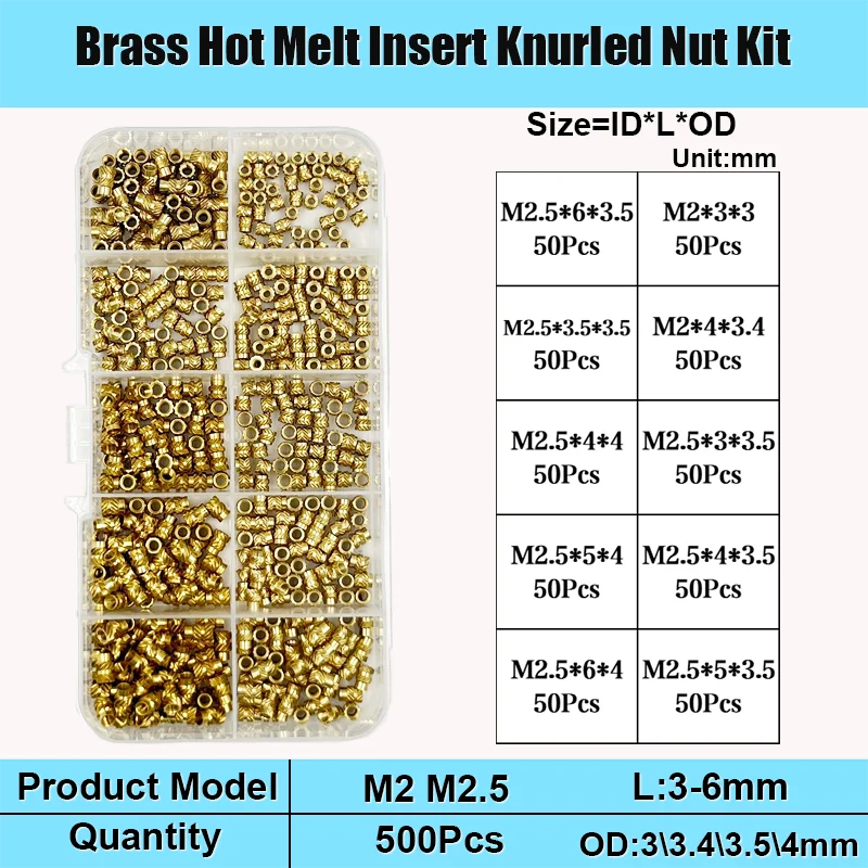M2 m2, 5 m3 m4 m5 m6 m8 Messing-Wärmeeinsatzmutter-Kit Heiß schmelze Rändel gewinde Wärme spritzguss Einbettung Kupfer mutter mit 3D-Druck – Detail 17