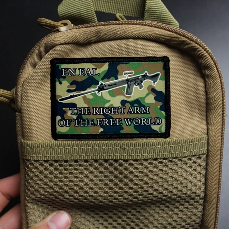 Insignia de moral táctica de pistola FN FAL, parche impreso en ropa, gancho, parches militares, mochila, sombrero, accesorios, pegatina