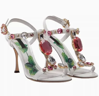 

Летние женские сандалии в богемном стиле с блестящими кристаллами и круглым носком, модная обувь большого размера на высоком каблуке-шпильке с пряжкой и ремешком