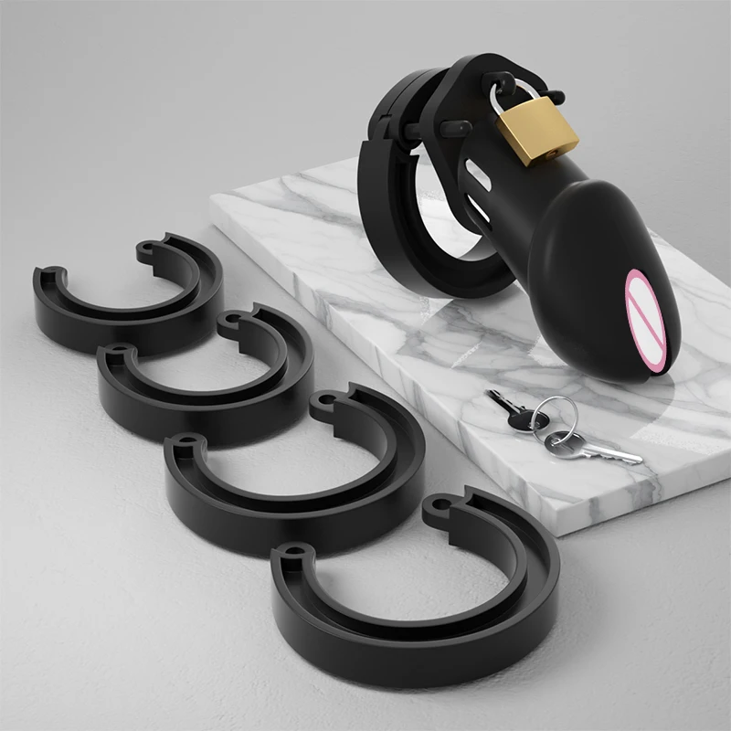 ذكر قفص القضيب جهاز العفة الكبار لعبة الجنس القضيب ممارسة تنفس سيليكون العفة قفص مع 4 حلقة للرجال قفص القضيب #3