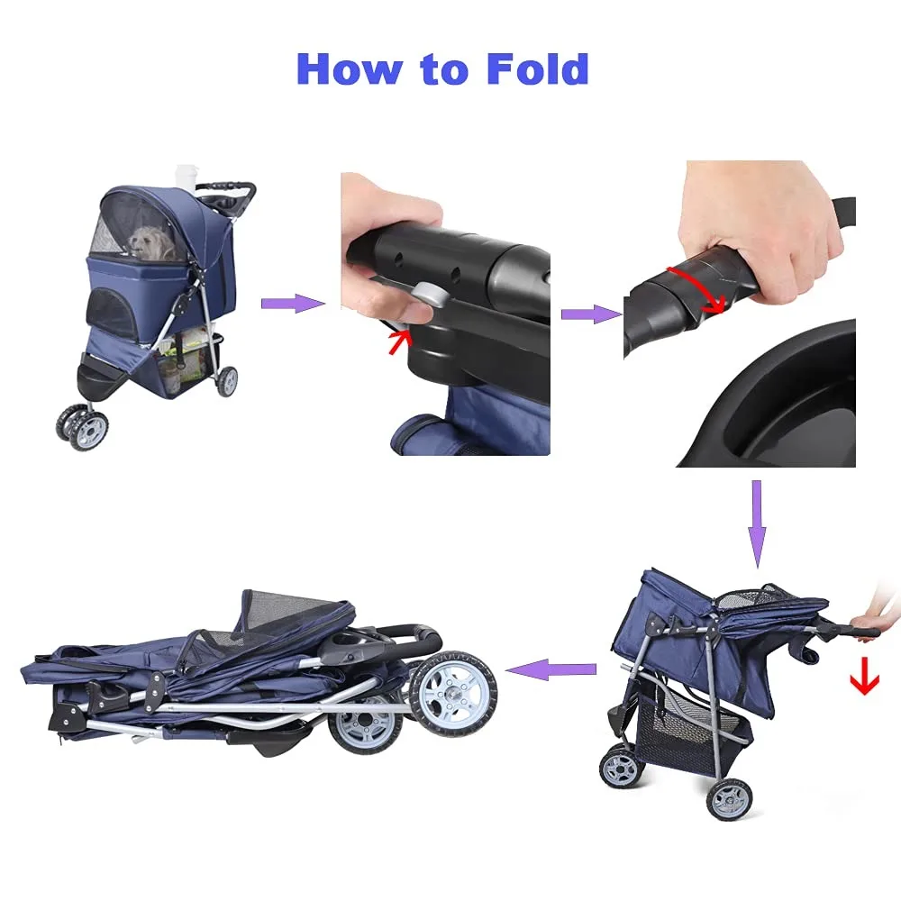 Pet Strollers for Small Medium Dogs & Cats,3-Wheel Dog Stroller Folding Flexible Easy to Carry for Jogger Jogging Walking Travel