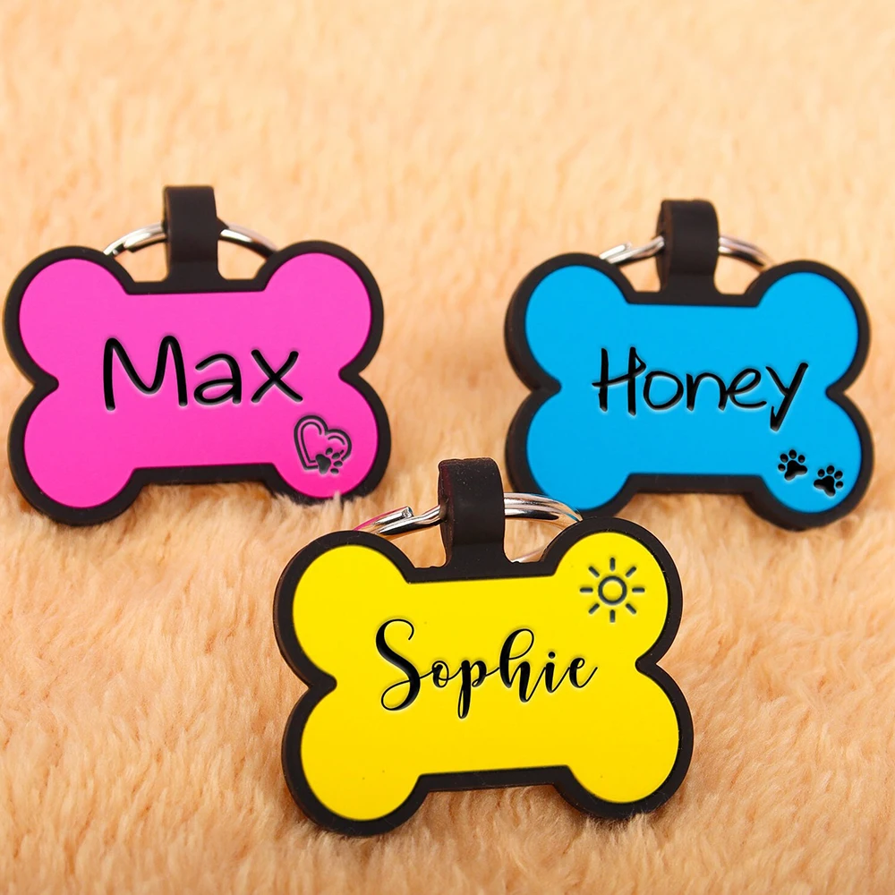 Personalisierte Knochen-Silikon-Erkennungsmarke mit Gravur, individuelle Haustier-Namensschilder, geräuschlose Haustier-ID-Karte, Geschenk für Hunde und Welpen – Detail 2