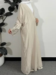 Embroidery Long Sleeve Open Front Abaya Muslim Kaftans Maxi Length Ramadan Prayer Dresses Islamic Clothing Muslim Jilbabs