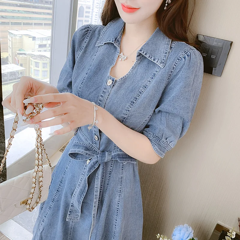 2024 Summer Fashionable Casual French Retro Cowboy Dress With Waist Collection High Quality Medium Length Dress For Women