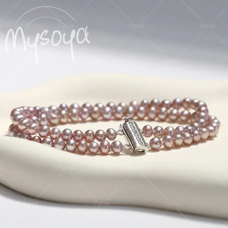 

MYSOYA 4-5mm Double-layer Pink-purple Freshwater Pearl Bracelet, Gift Box, Gift for Him/ Her, for Birthday/ Wedding Gift A0070