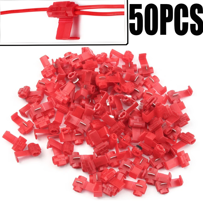50Pcs/lot Wire Connector Red Lock Wire Electrical Cable Connector Insulated Quick Splice Terminals Crimp Terminals