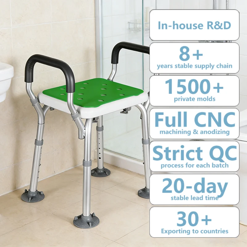 Simplywalk Aluminum Alloy 200KG Bath Shower Chair Arm Rest Nursing Home Senior People MDR CE Certification Customized Ing