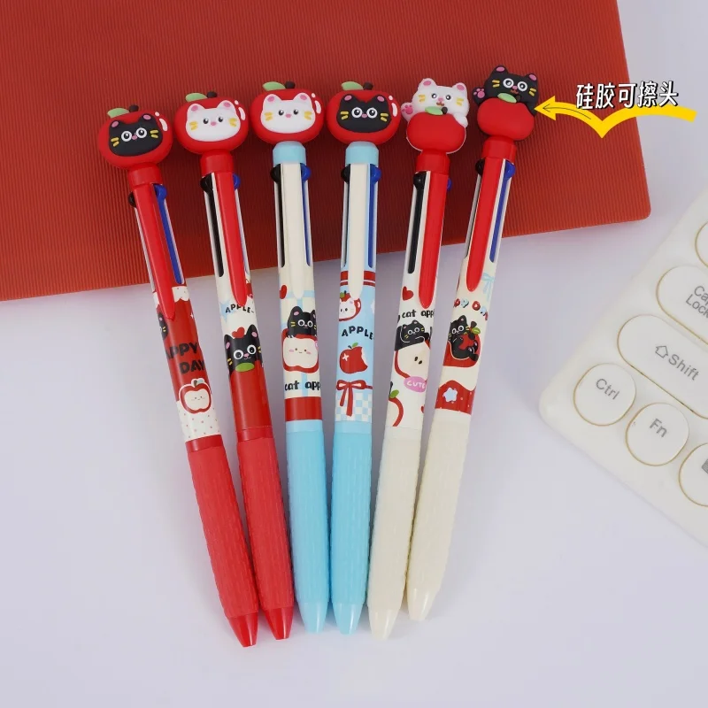 36pcs/lot Kawaii Apple Cat 3 Colors Erasable Gel Pen Cute 0.5mm Signature Pens School Writing Supplies