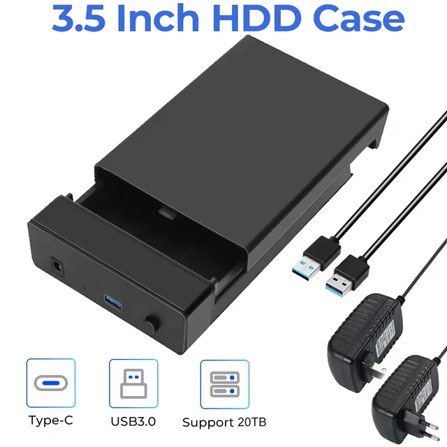 Obudowa dysku twardego 2,5 3,5 cala typu C i USB3.0 SATA do USB 3.1 Zewnętrzny czytnik dysku twardego 20 TB Adapter do laptopa PC