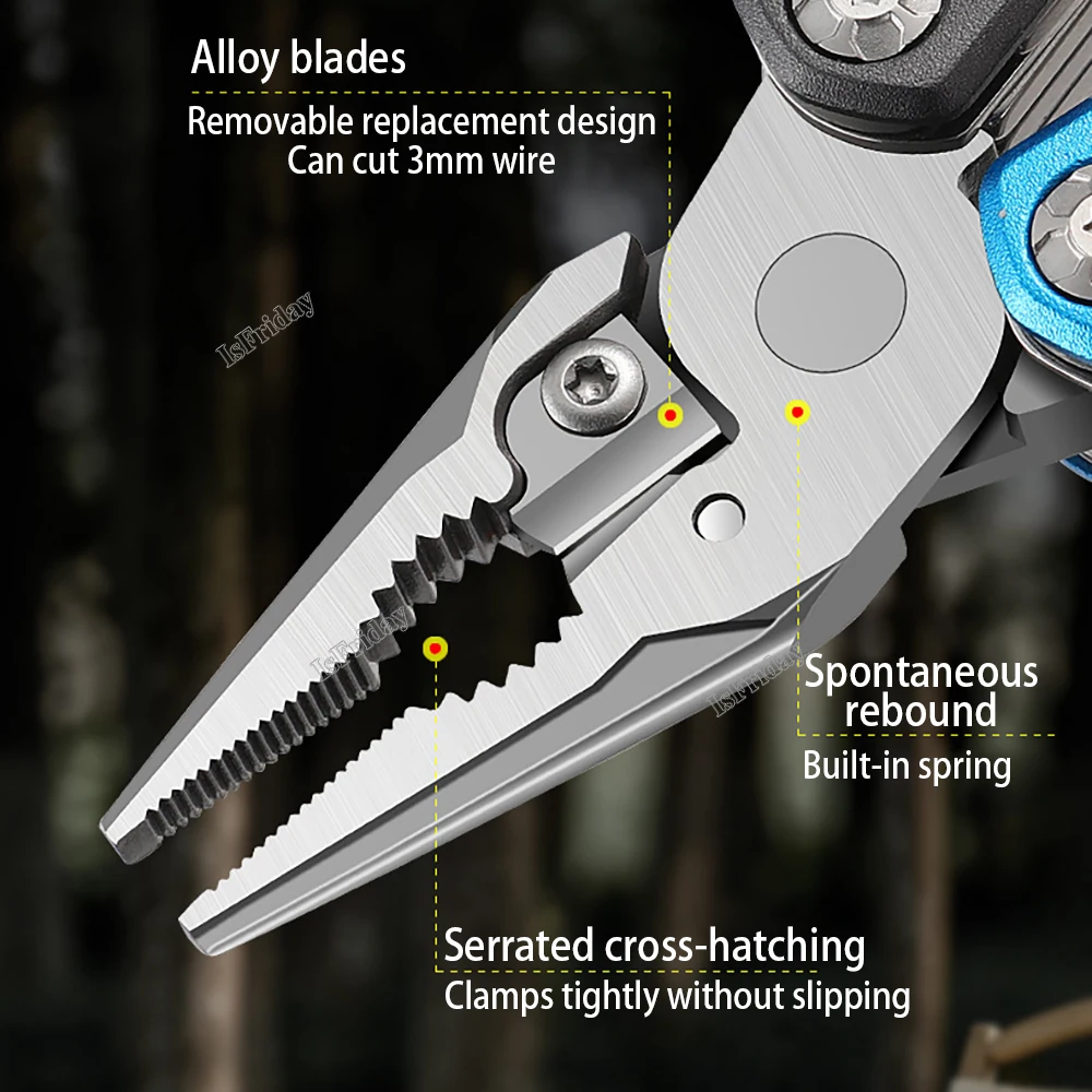 Multifunctional Claw Hammer Outdoor Camping Multi Tools Folding Knife Plier Multitool Adjustable Spanner Screwdriver Bits