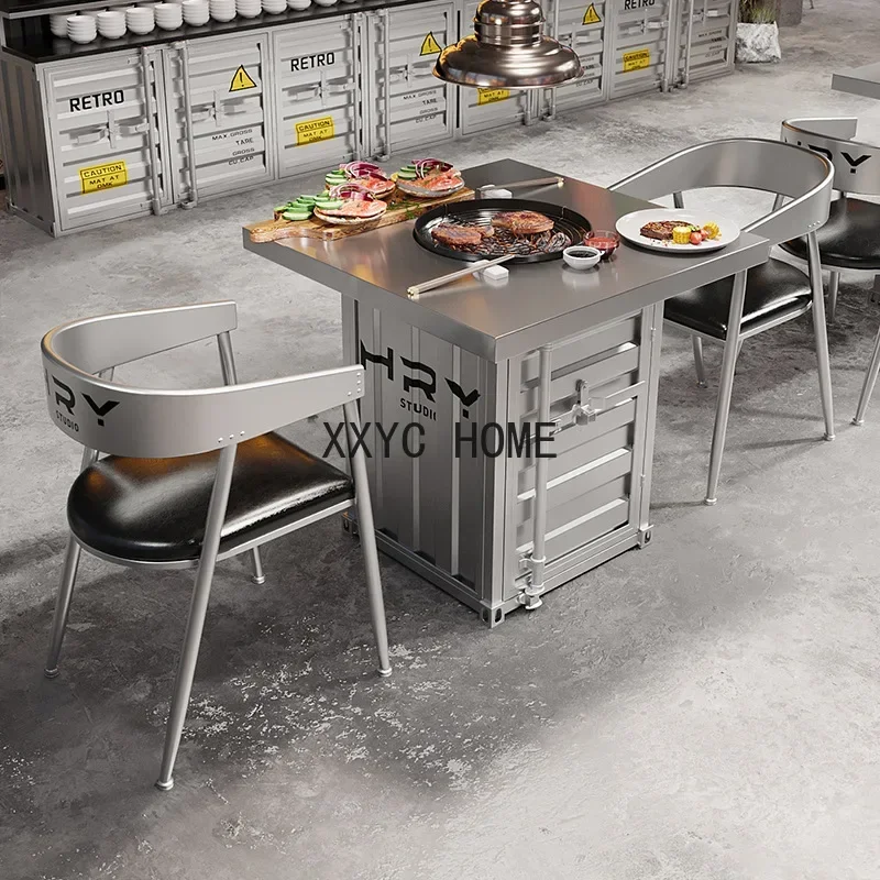 Combination Industrial Style Dining Table and Chair Retro Coffee Shop Bar Table and Chair Deck Sofa Combination