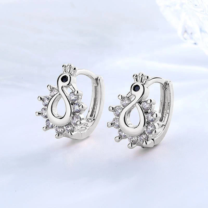 Abestecom 2.3mm Shiny Round Moissanite Earrings Cute Animal Exquisite Peacock Style Earrings Jewelry Girls Accessory Luxury Gift