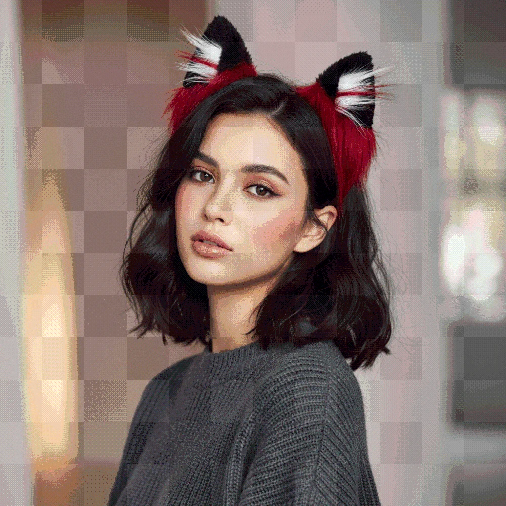 Lightweight Wolf Ears Headband Red Black Fluffy Texture Faux Fur Headwear Soft Plush High Simulation Halloween Hair Hoop