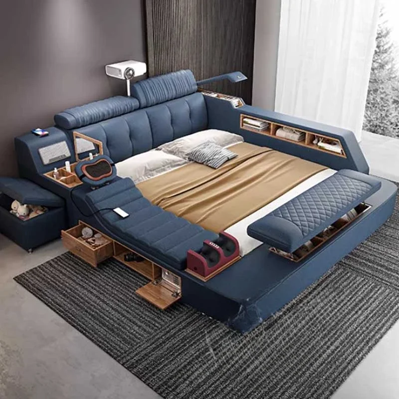 

With Drawers Storage Double Bed Wooden Nordic Luxury King Size Multifunction Bed Bedroom Modern Letto Matrimoniale Furniture